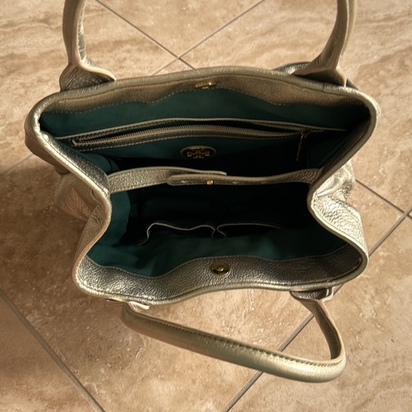 Tory Burch Perforated Logo Champagne Metallic Purse - Picture 2 of 5